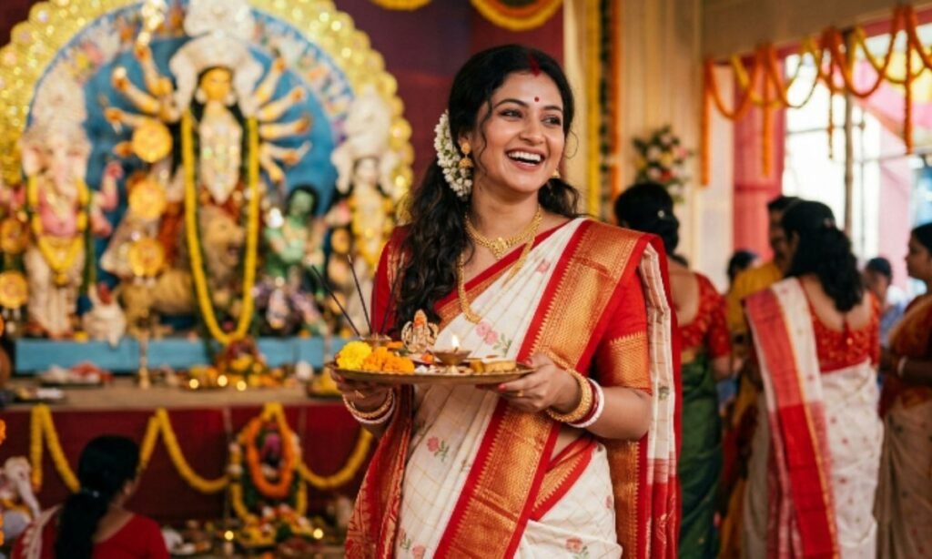 Caption for Bengali Saree Look 