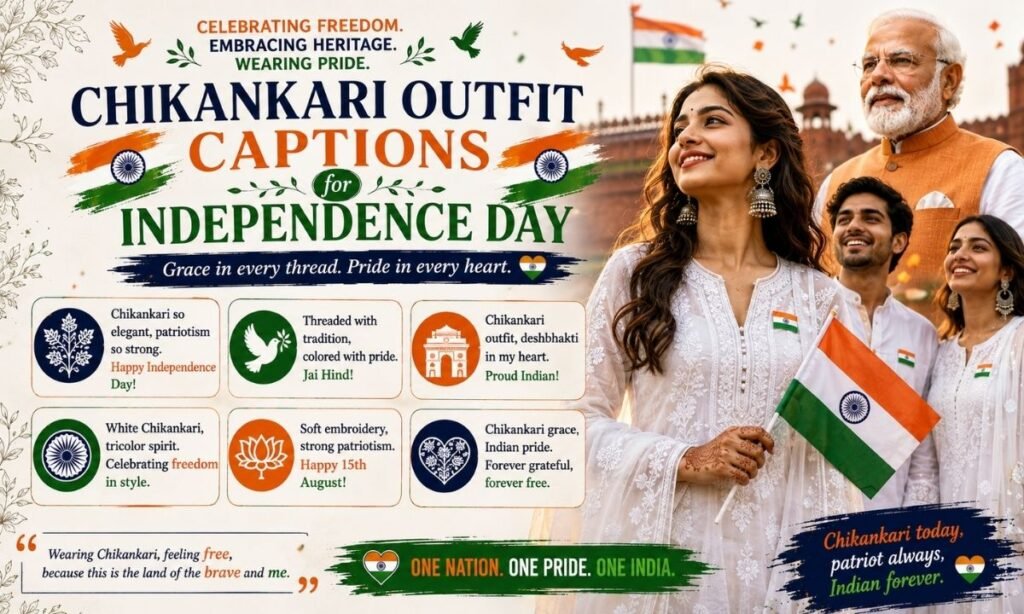Chikankari Outfit Captions for Independence Day
